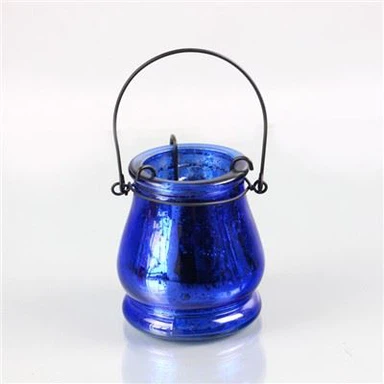 Vintage Mavi Cam Şamdan Tutucular