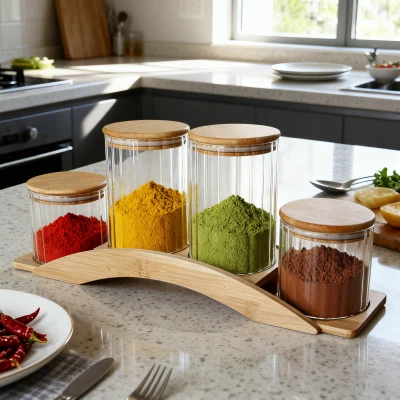 4 Adet Set Premium Yüksek Borosilikat Cam Saklama Kavanozları