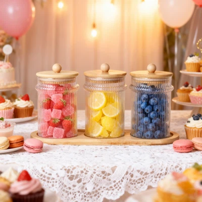 Ahşap Kapaklı ve Tabanlı Cam Kavanoz Üçlü Set