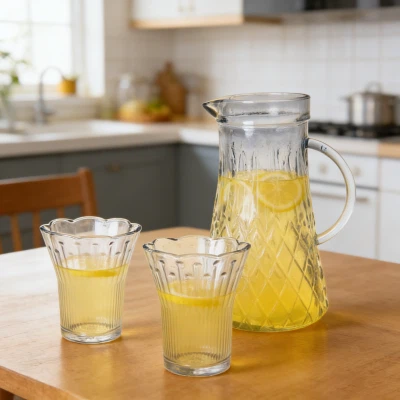 Gözyaşı-Doku Cam Bardak ve Sürahi Seti